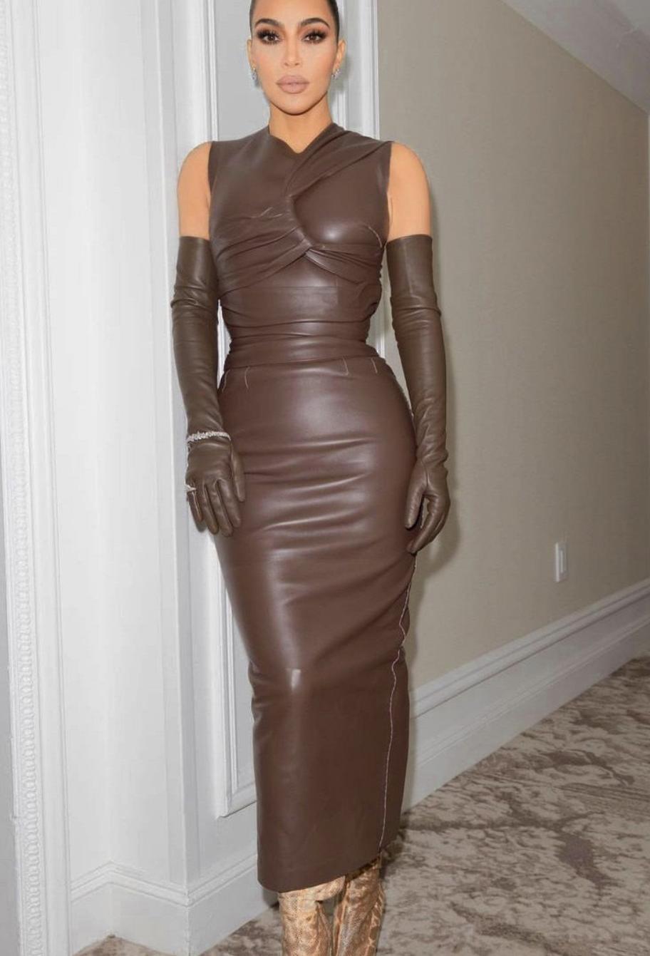 Traci Leather Bodycon Midi Dress Fashion Closet Clothing
