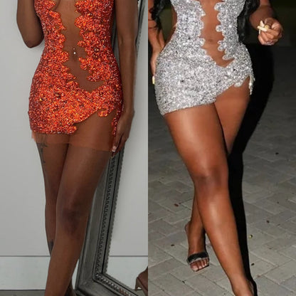 Unique Rhinestone Mini Dress Fashion Closet Clothing