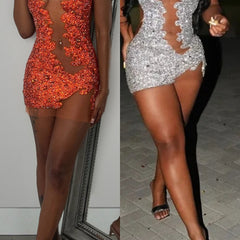 Unique Rhinestone Mini Dress Fashion Closet Clothing