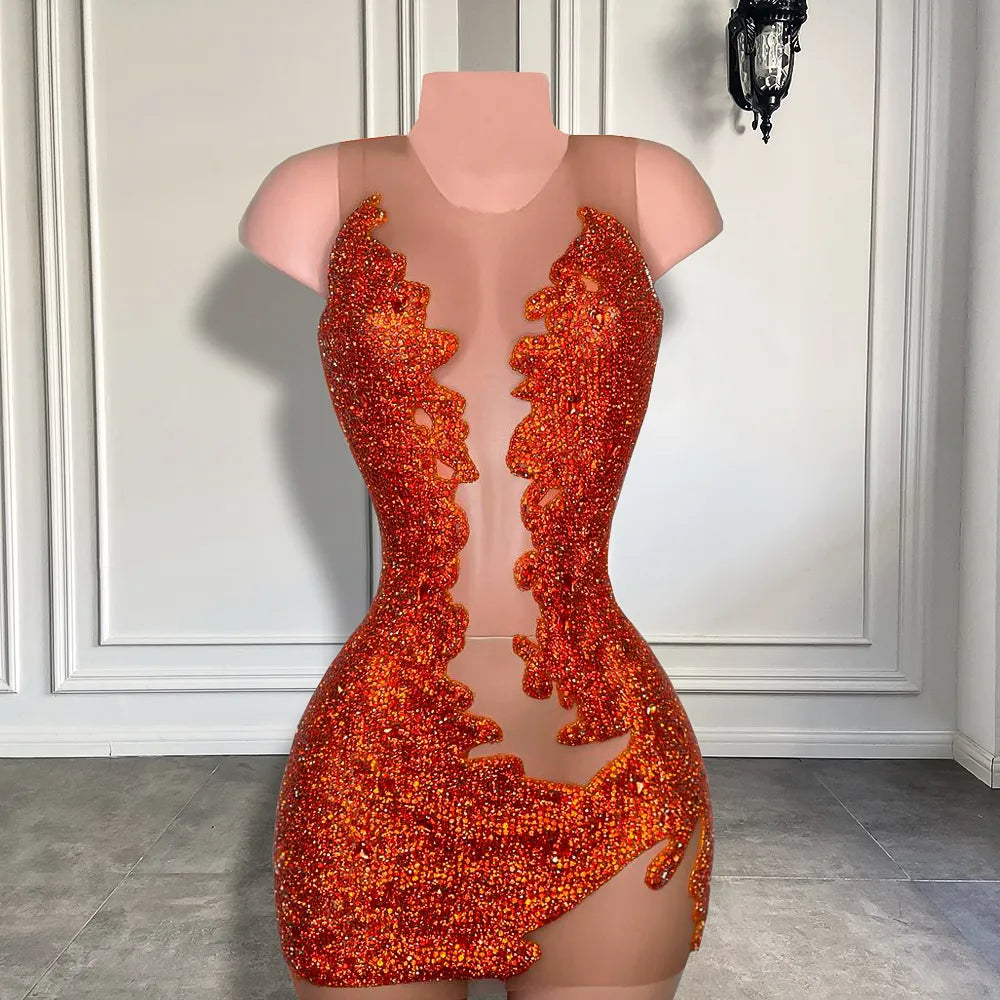 Unique Rhinestone Mini Dress Fashion Closet Clothing