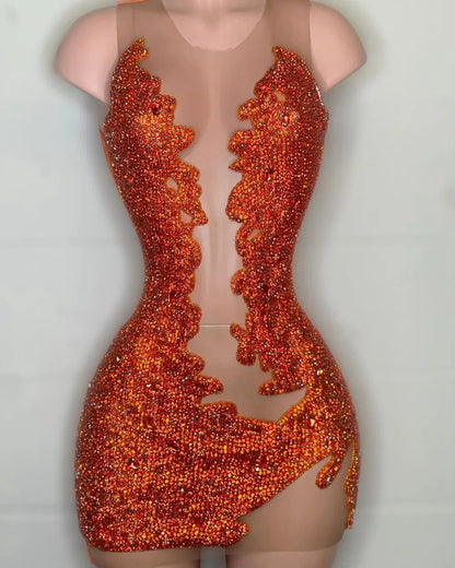 Unique Rhinestone Mini Dress Fashion Closet Clothing