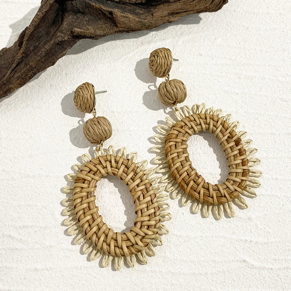Woven Raffia Dangle Earrings Fashion Closet Clothing