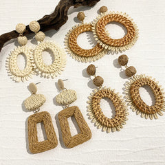 Woven Raffia Dangle Earrings Fashion Closet Clothing