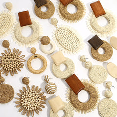 Woven Raffia Dangle Earrings Fashion Closet Clothing