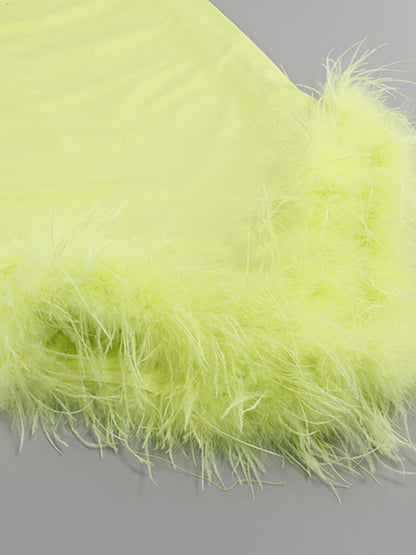 Yellow Feather Midi Bodycon Dress Fashion Closet Clothing