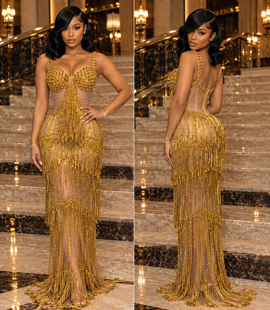 Maxine Tassel Mesh Maxi Dress