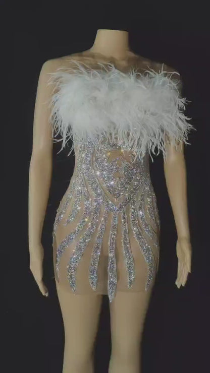 Paris Rhinestone Feather Dress