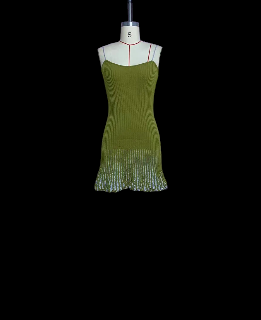 Lizz Ribbed Knit Ruffled Hem Mini Dress