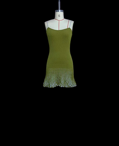 Lizz Ribbed Knit Ruffled Hem Mini Dress