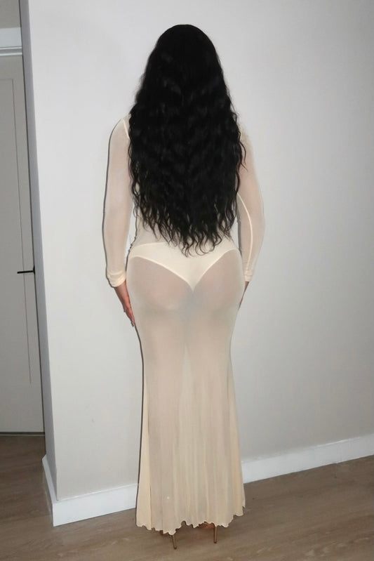 Bryana Mesh Ruched Maxi Dress