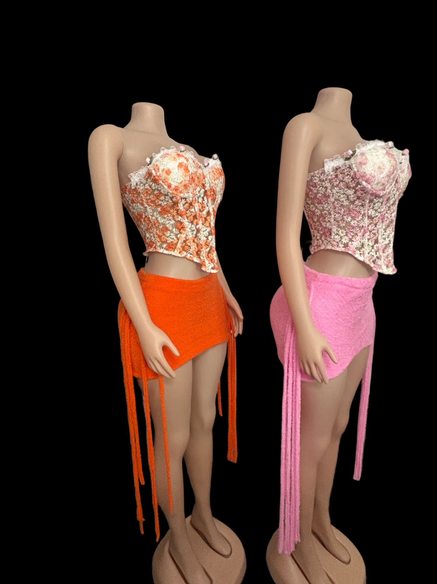 Floral Embroidery Corset Skirt Set