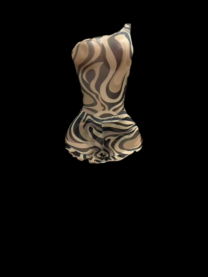 Zebra Mesh Bodysuit Short Set