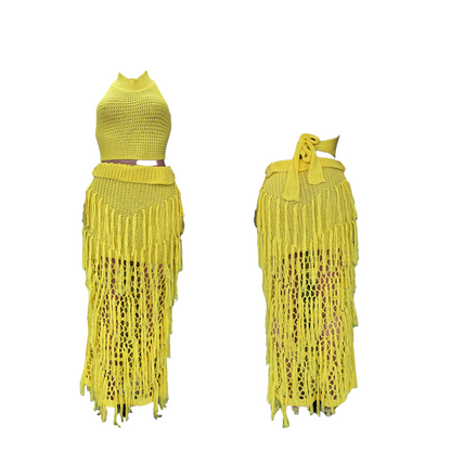 Olina Crochet Knit Tassel Skirt Set