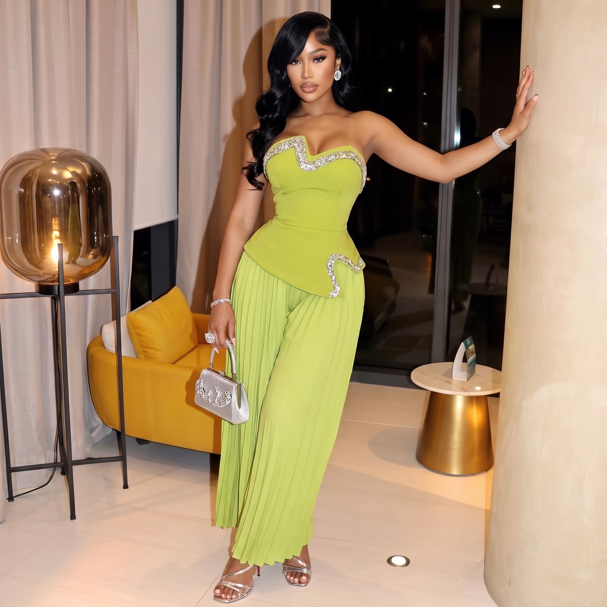 Katrine Pleated Wide Leg Pants Set