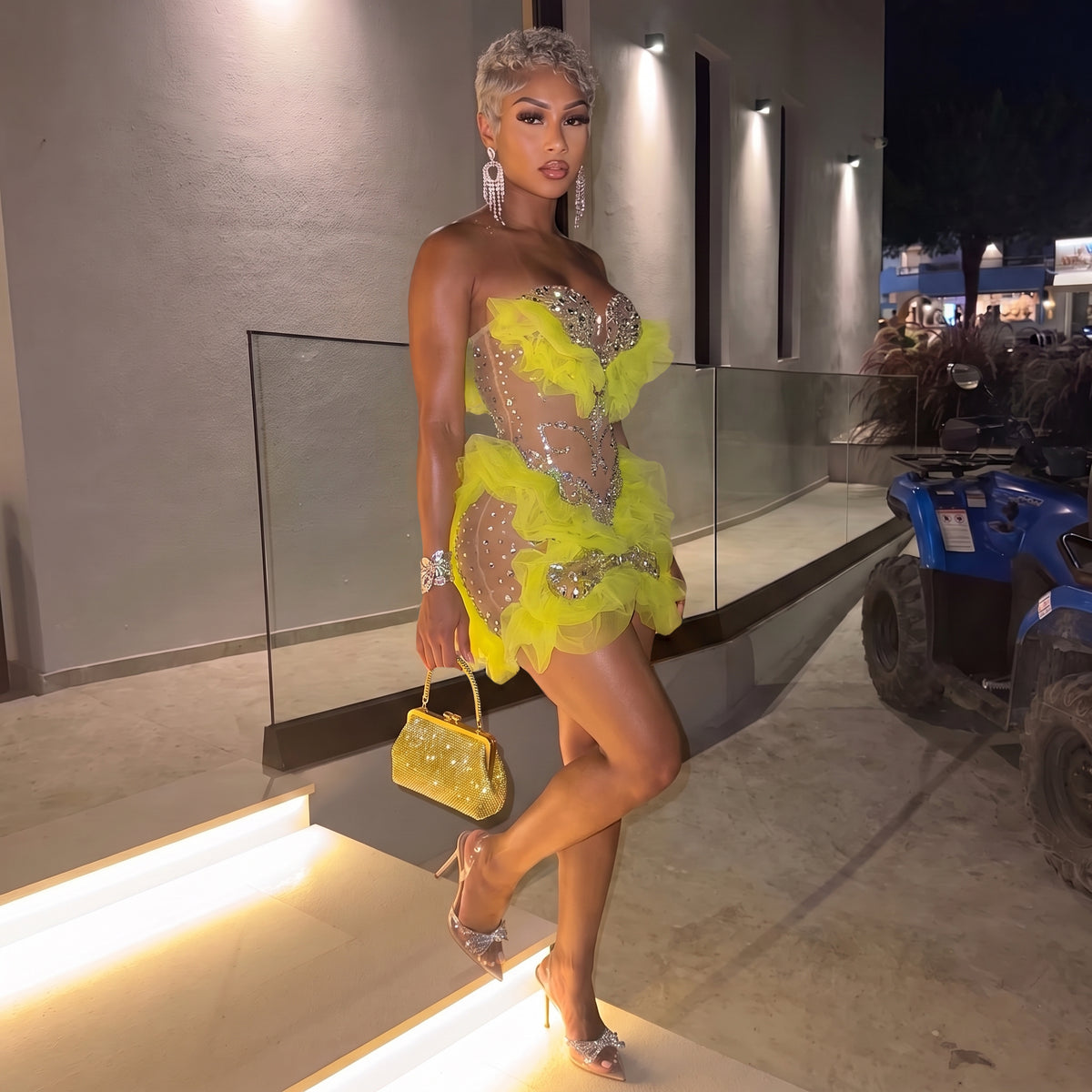 Pauline Mesh Ruffled Mini Dress