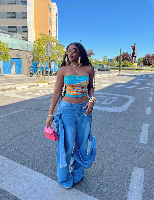 Bow Wrap Denim Set