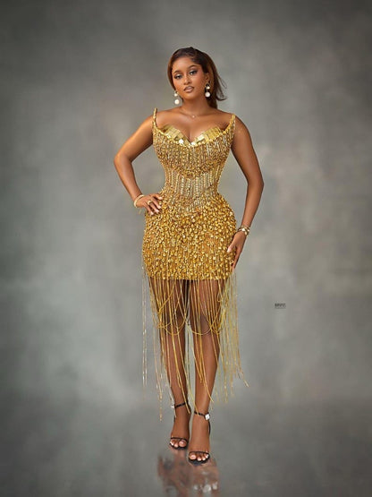 Stephy Gold Rhinestone Dress