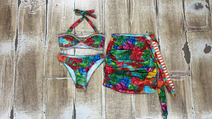 Retro Print Bikini 3Pcs Set