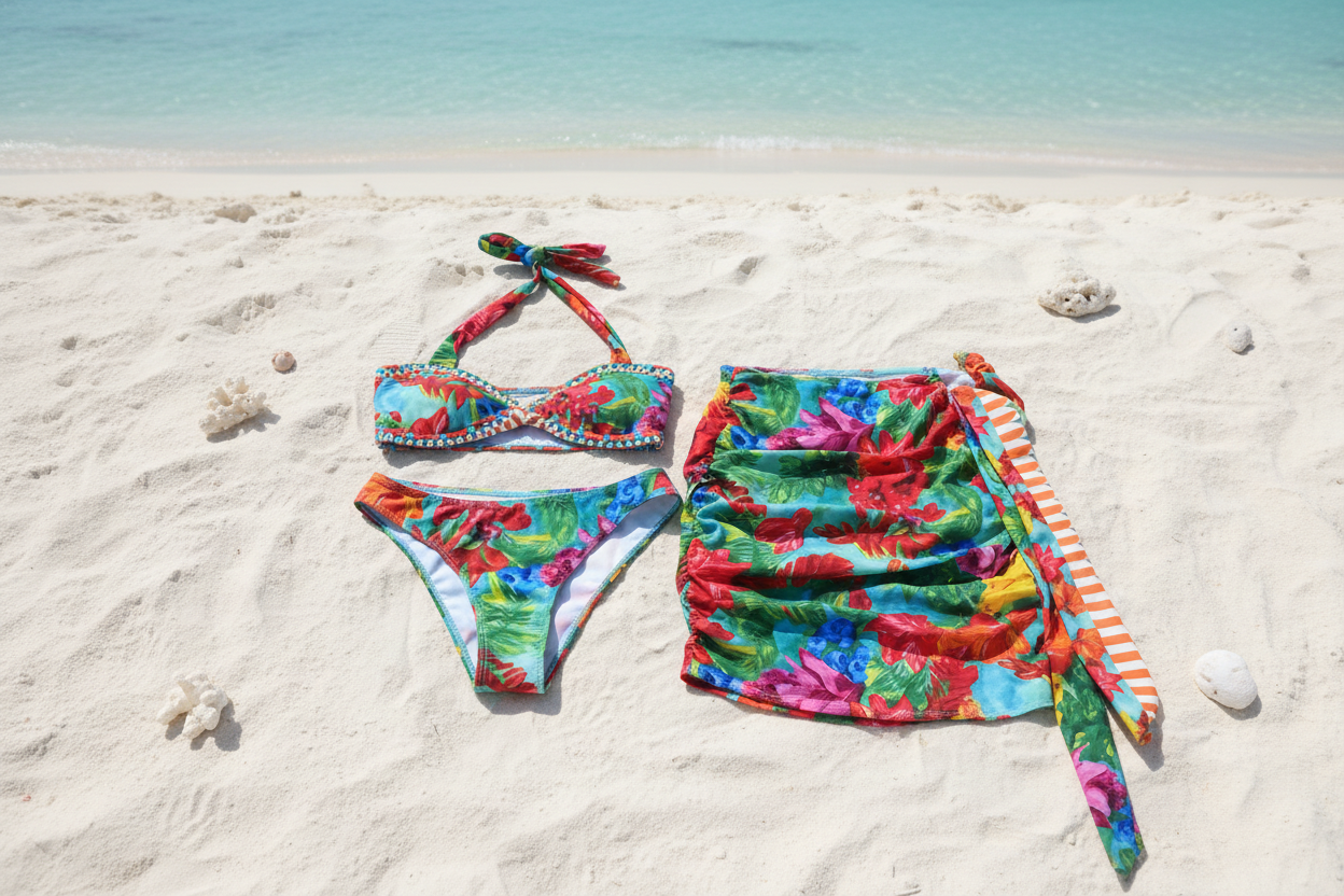 Retro Print Bikini 3Pcs Set