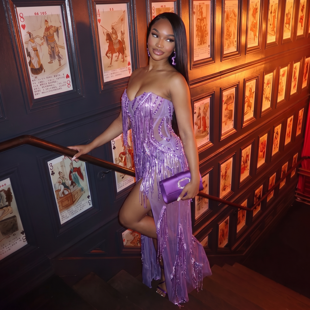 Purple Tassel Mesh Maxi Dress