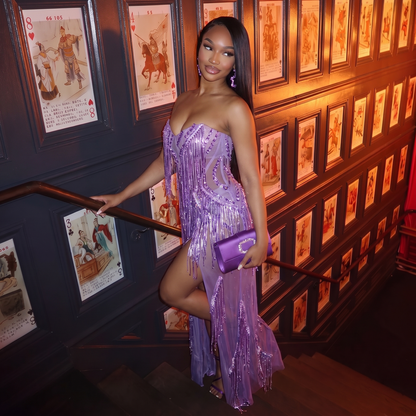 Purple Tassel Mesh Maxi Dress