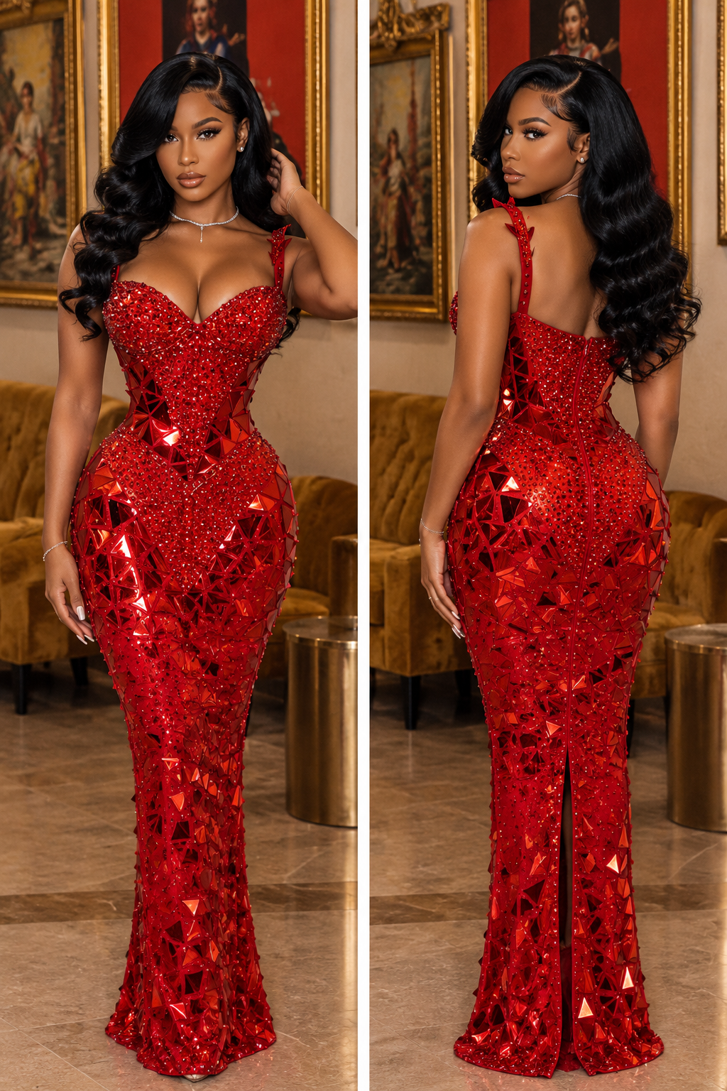Mirror Sequins Mesh Maxi Dress