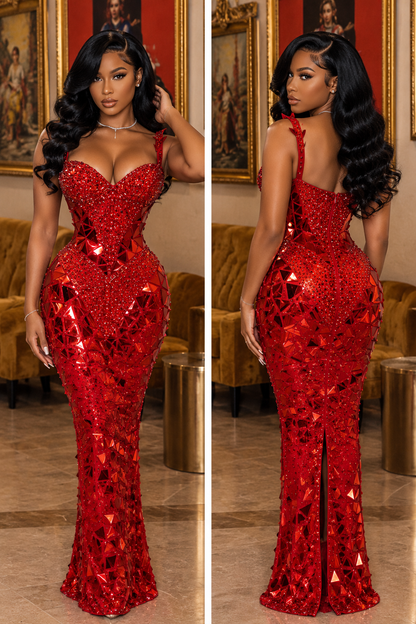 Mirror Sequins Mesh Maxi Dress
