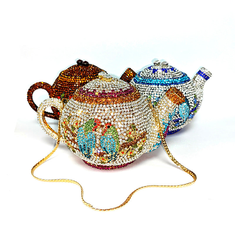 Teapot Rhinestone Clutch Bag