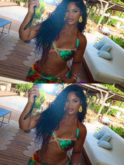 Retro Print Bikini 3Pcs Set