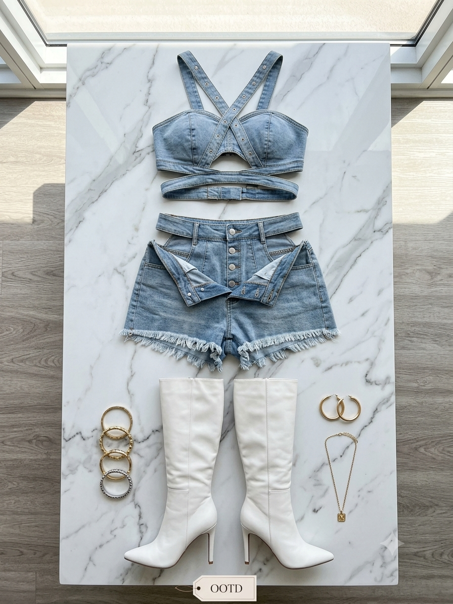 Shilla Cutout Denim Short Set
