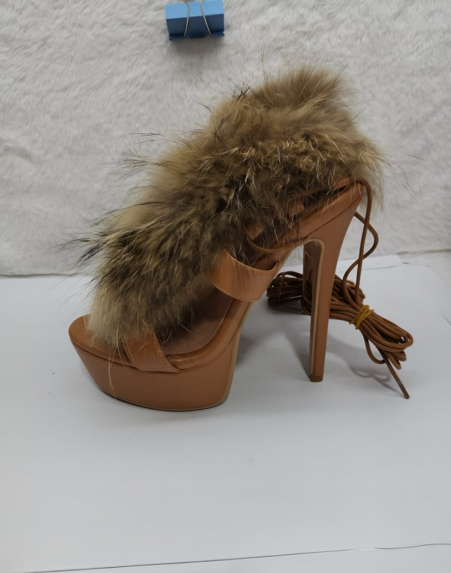 Strappy Fur Platform High Heels