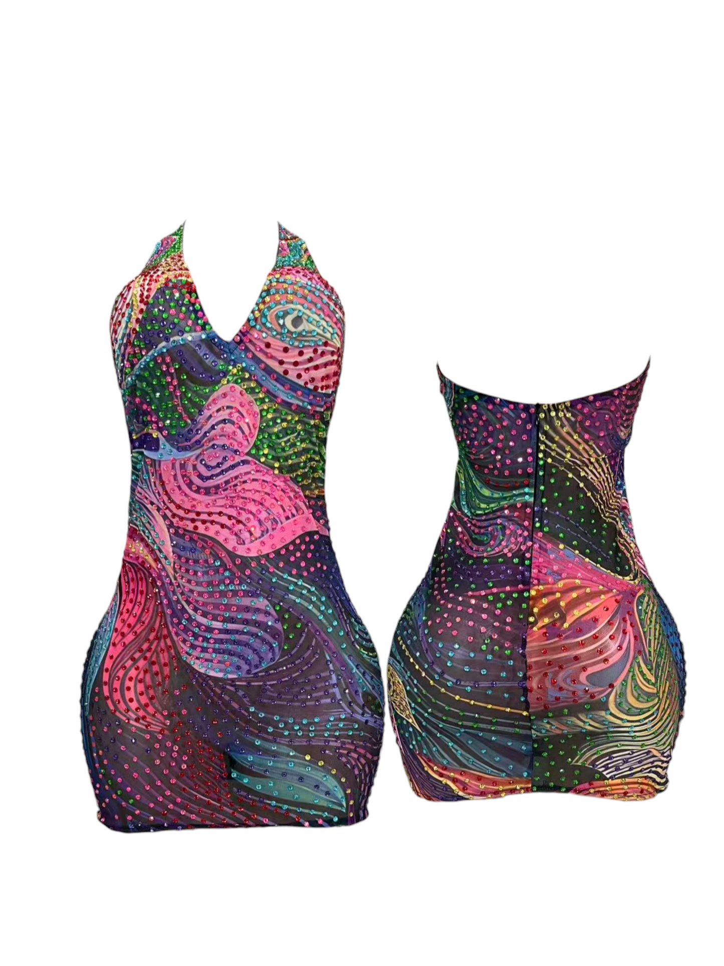 Luxe Rhinestone Mesh Maxi Dress