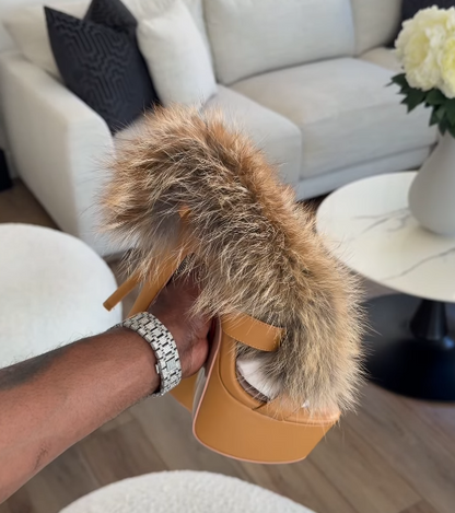 Strappy Fur Platform High Heels