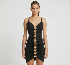 Metallic Discs Pleated Bodycon Dress