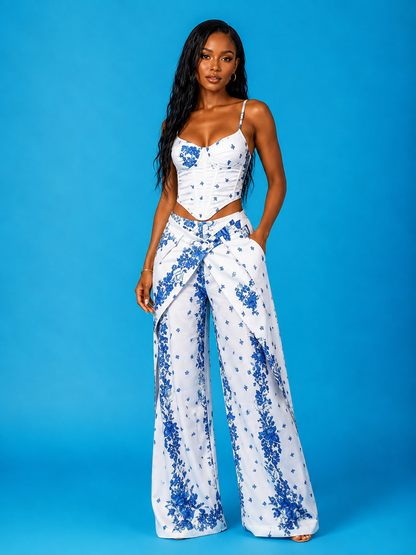 Ensemble corset et pantalon fleuri bohème