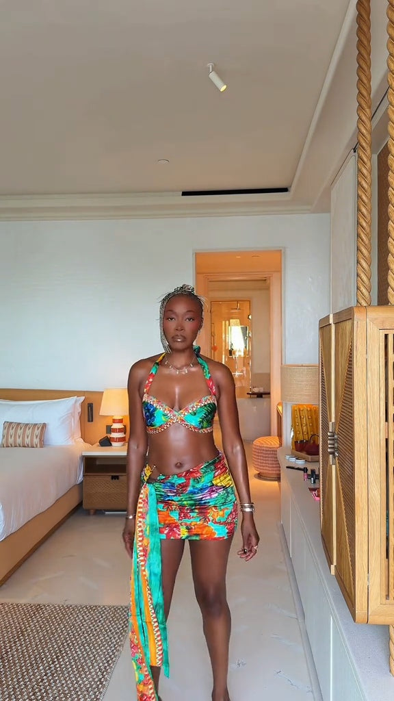Retro Print Bikini 3Pcs Set