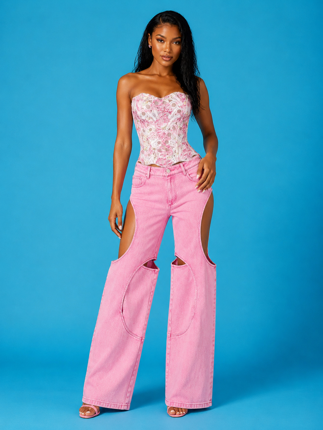 Jean taille haute rose pâle