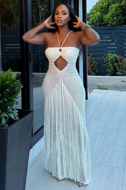 Tesha Crochet Fringe Maxi Dress