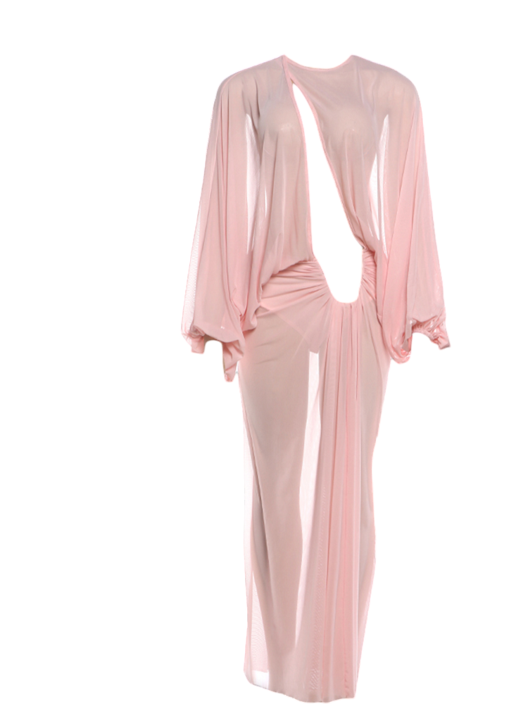 Klarissa Ruched Lantern Sleeve Maxi Dress