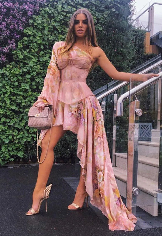 Floral Corset One Shoulder Dress