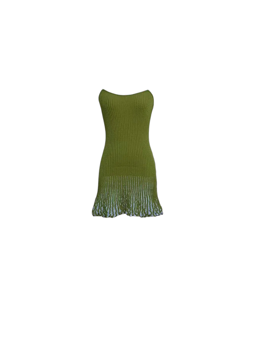 Lizz Ribbed Knit Ruffled Hem Mini Dress