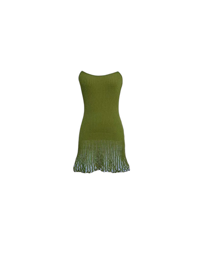 Lizz Ribbed Knit Ruffled Hem Mini Dress
