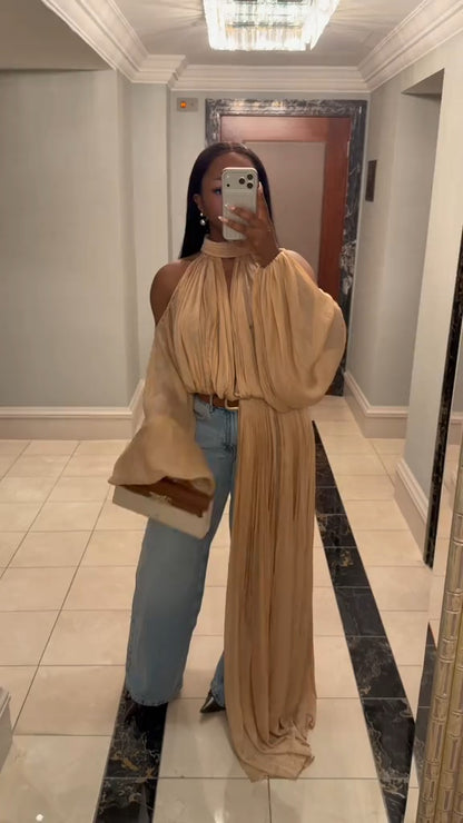 Turtleneck Ruched Accent Blouse