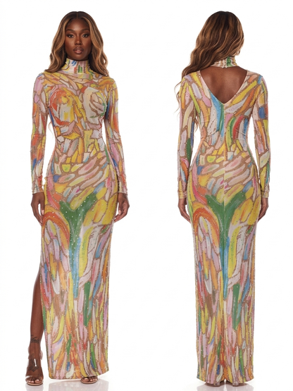 Joselle Rhinestone Mesh Maxi Dress