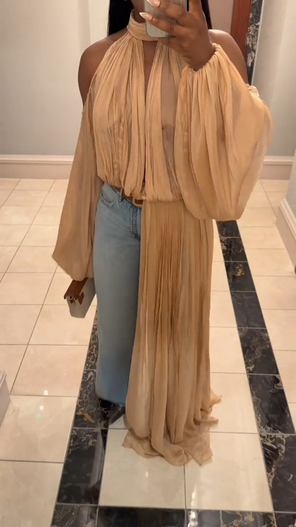 Turtleneck Ruched Accent Blouse