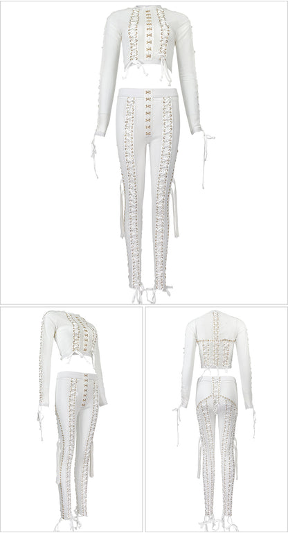 Diva Lace Up Mesh Pants Set (white)