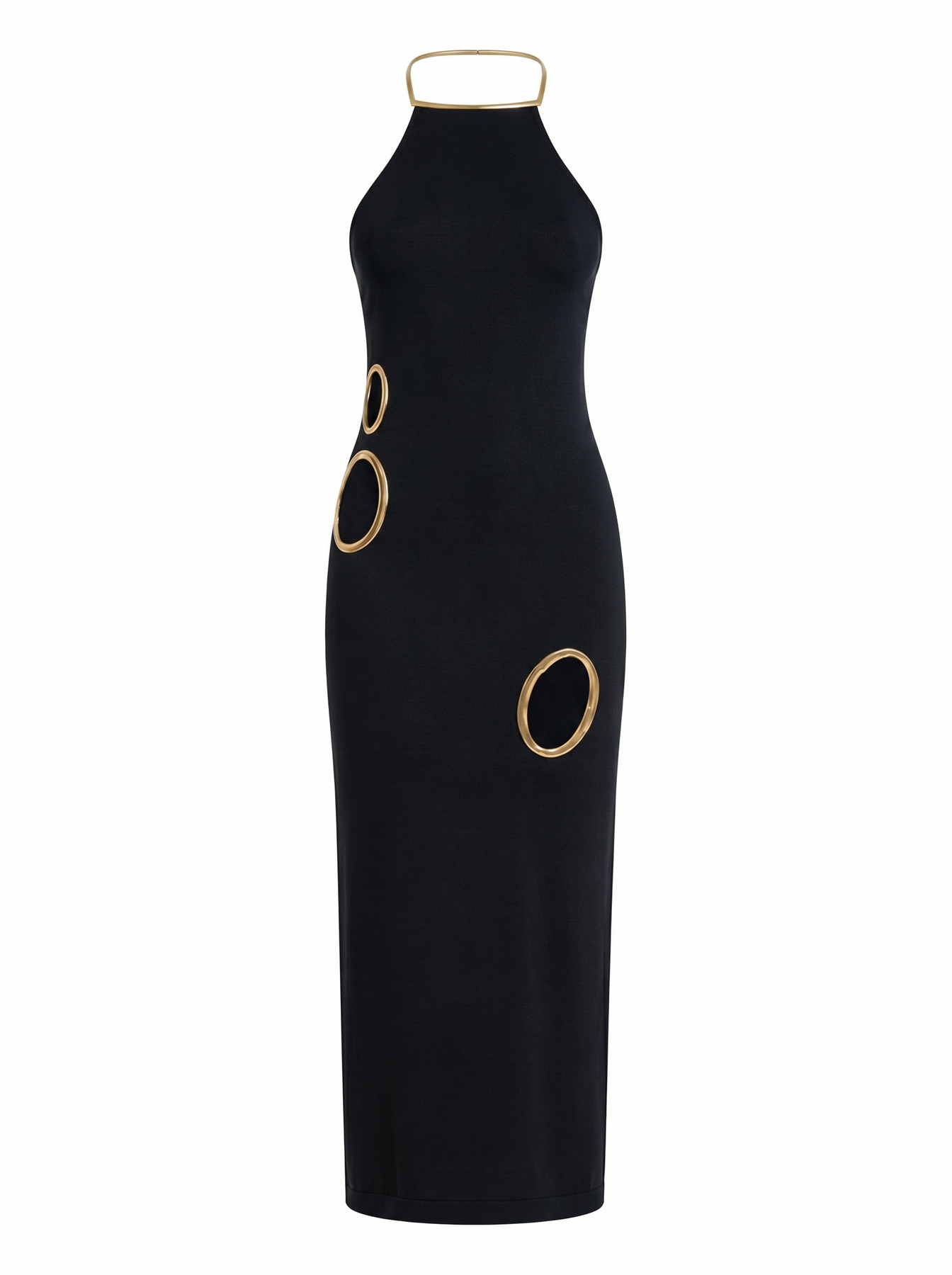 Gold Trim Cutout Knit Maxi Dress