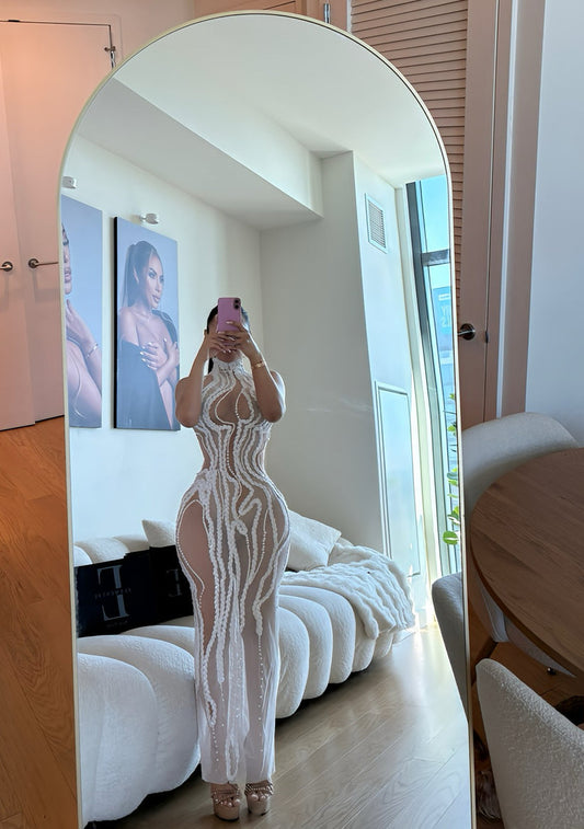 Pearl Sequined Mesh Maxi Dress