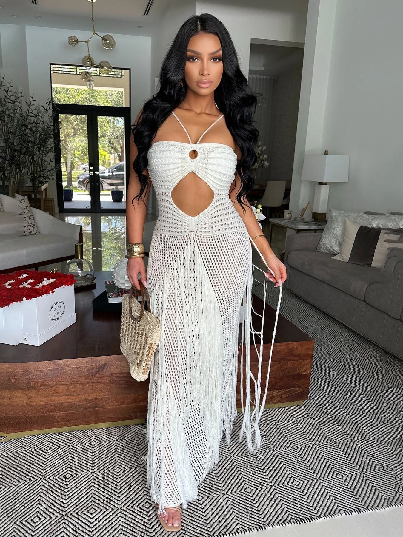 Tesha Crochet Fringe Maxi Dress