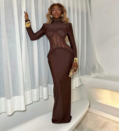Sophistica Sheer Mesh Corset Maxi Dress